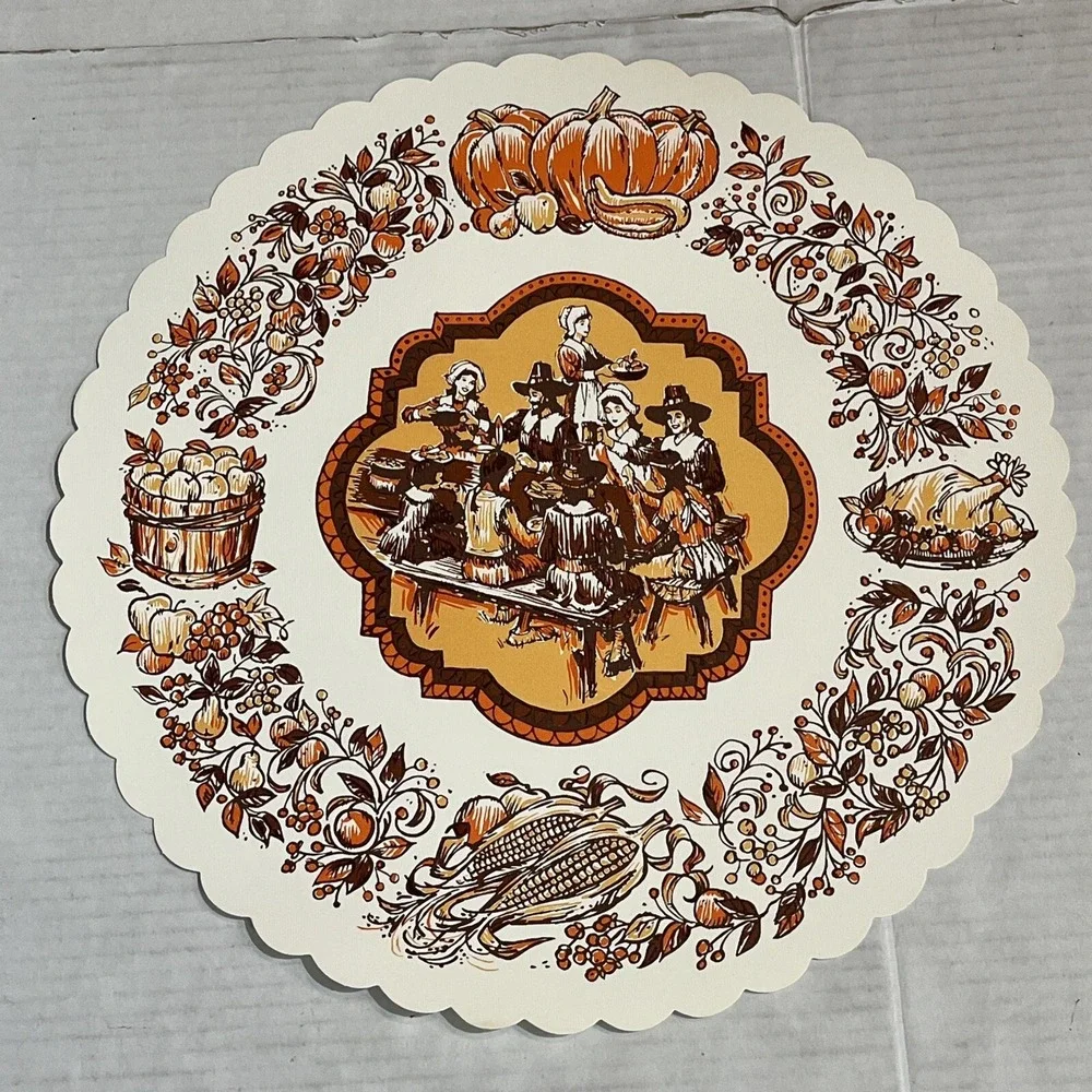 Vintage Paper Placemats‎ Thanksgiving Pilgrims 1970s Set Of 7 Halmark 14